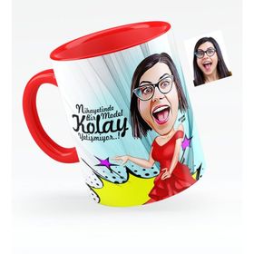 Kişiye Özel Bayan Model Karikatürlü Kırmızı 1 Kupa Bardak