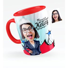 Kişiye Özel Bayan Mühendis Karikatürlü Kırmızı 1 Kupa Bardak