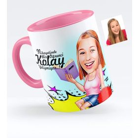 Kişiye Özel Bayan Öğrenci Karikatürlü Pembe 1 Kupa Bardak
