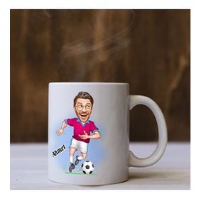 Kişiye Özel Bordo Mavi Futbolcu Karikatürlü Kupa Bardak