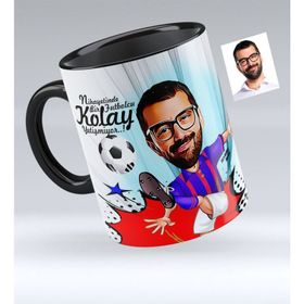 Kişiye Özel Bordo Mavi Futbolcu Karikatürlü Kupa Bardak