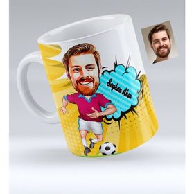 Kişiye Özel Bordo Mavi Futbolcu Karikatürlü Kupa Bardak