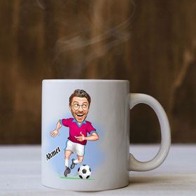 Kişiye Özel Bordo Mavi Futbolcu Karikatürlü Kupa Bardak