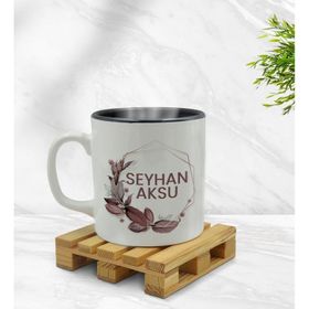 Kişiye Özel Çiçek Tasarımlı İçi Siyah Renkli Model 13 Kupa