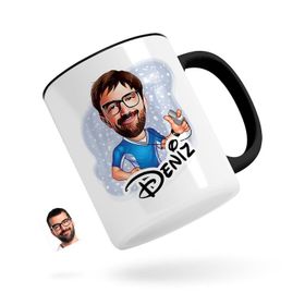 Kişiye Özel Erkek Antrenör Karikatürlü Siyah Kupa Bardak