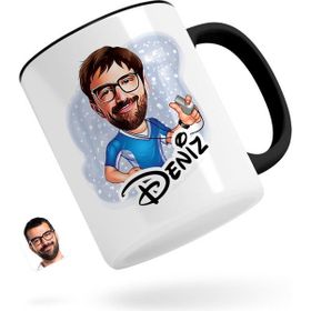 Kişiye Özel Erkek Antrenör Karikatürlü Siyah Kupa Bardak