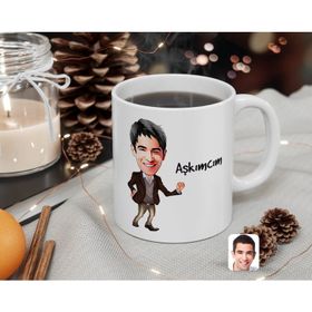 Kişiye Özel Erkek Aşkımcım Karikatürlü Beyaz Kupa Bardak