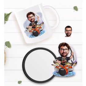 Kişiye Özel Erkek Baterist Karikatürlü Beyaz Kupa Bardak