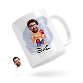 Kişiye Özel Erkek Boksör Karikatürlü Beyaz Kupa Bardak