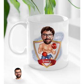 Kişiye Özel Erkek Boksör Karikatürlü Beyaz Kupa Bardak