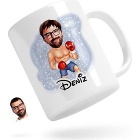 Kişiye Özel Erkek Boksör Karikatürlü Beyaz Kupa Bardak