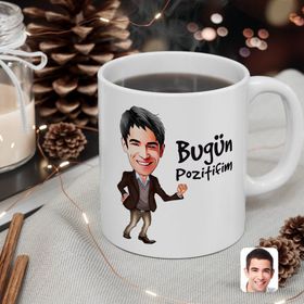 Kişiye Özel Erkek Bugün Pozitifim Karikatürlü Beyaz Kupa Bardak
