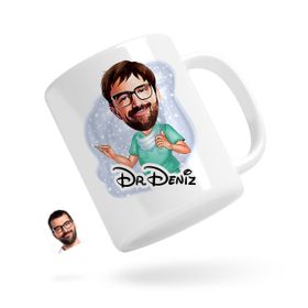 Kişiye Özel Erkek Cerrah Karikatürlü Beyaz Kupa Bardak