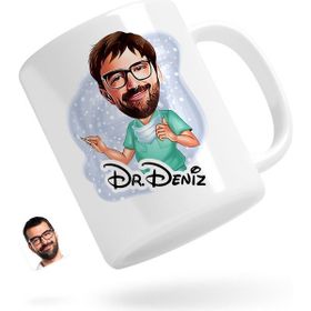 Kişiye Özel Erkek Cerrah Karikatürlü Beyaz Kupa Bardak