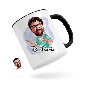 Kişiye Özel Erkek Cerrah Karikatürlü Siyah Kupa Bardak
