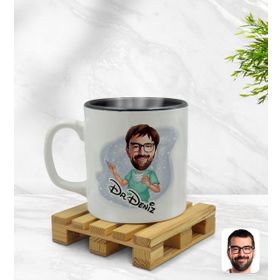 Kişiye Özel Erkek Cerrah Karikatürlü Siyah Kupa Bardak