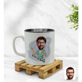 Kişiye Özel Erkek Cerrah Karikatürlü Siyah Kupa Bardak
