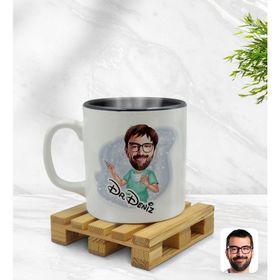 Kişiye Özel Erkek Cerrah Karikatürlü Siyah Kupa Bardak