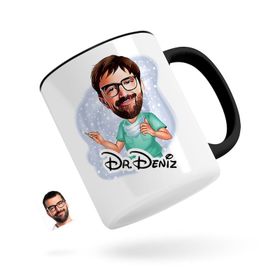 Kişiye Özel Erkek Cerrah Karikatürlü Siyah Kupa Bardak