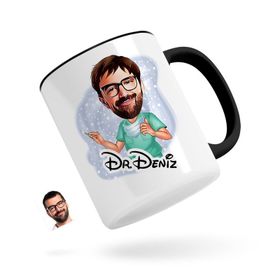 Kişiye Özel Erkek Cerrah Karikatürlü Siyah Kupa Bardak