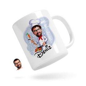 Kişiye Özel Erkek Chef Karikatürlü Beyaz Kupa Bardak