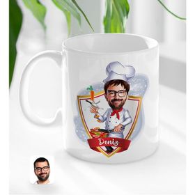 Kişiye Özel Erkek Chef Karikatürlü Beyaz Kupa Bardak