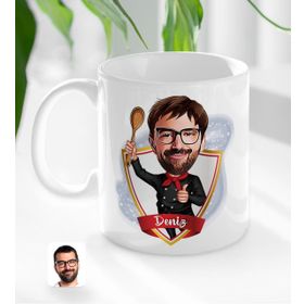Kişiye Özel Erkek Chef Karikatürlü Beyaz Kupa Bardak