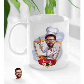 Kişiye Özel Erkek Chef Karikatürlü Beyaz Kupa Bardak