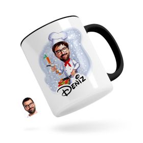 Kişiye Özel Erkek Chef Karikatürlü Siyah Kupa Bardak
