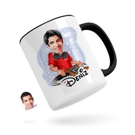 Kişiye Özel Erkek Dj Karikatürlü Siyah Kupa Bardak