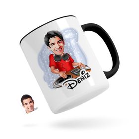 Kişiye Özel Erkek Dj Karikatürlü Siyah Kupa Bardak