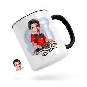 Kişiye Özel Erkek Dj Karikatürlü Siyah Kupa Bardak