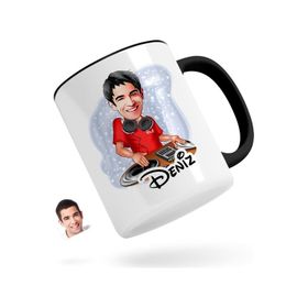 Kişiye Özel Erkek Dj Karikatürlü Siyah Kupa Bardak