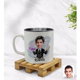 Kişiye Özel Erkek Doğum Günü Karikatürlü Siyah Kupa Bardak