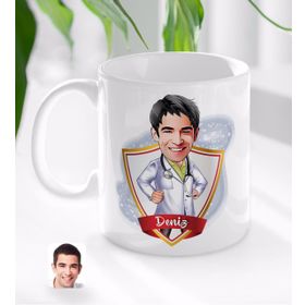 Kişiye Özel Erkek Doktor Karikatürlü Beyaz Kupa Bardak