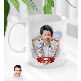 Kişiye Özel Erkek Doktor Karikatürlü Beyaz Kupa Bardak