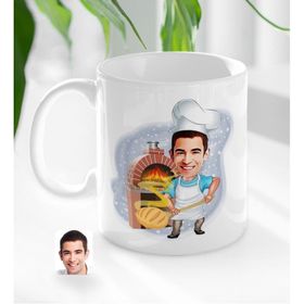 Kişiye Özel Erkek Fırın Ustası Karikatürlü Beyaz Kupa