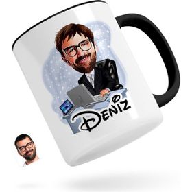 Kişiye Özel Erkek Genel Müdür Karikatürlü Siyah Kupa Bardak