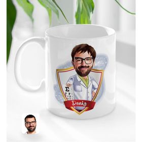 Kişiye Özel Erkek Göz Doktoru Karikatürlü Beyaz Kupa