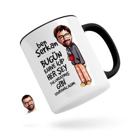 Kişiye Özel Erkek Her Şey Yolundaymış Gibi Karikatürlü Siyah Kupa Bardak