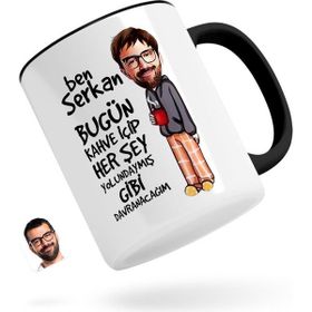 Kişiye Özel Erkek Her Şey Yolundaymış Gibi Karikatürlü Siyah Kupa Bardak