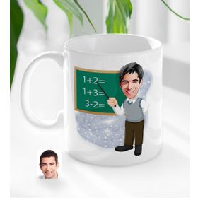 Kişiye Özel Erkek İlköğretim Matematik Öğretmeni Karikatürlü Beyaz Kupa