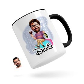 Kişiye Özel Erkek Karikatürlü Siyah Kupa