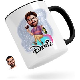 Kişiye Özel Erkek Karikatürlü Siyah Kupa