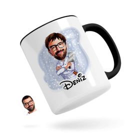 Kişiye Özel Erkek Kasap Karikatürlü Siyah Kupa Bardak