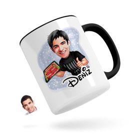 Kişiye Özel Erkek Kasap Karikatürlü Siyah Kupa