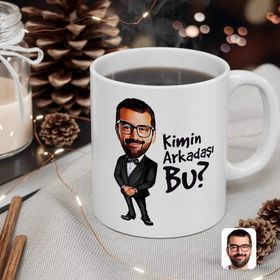 Kişiye Özel Erkek Kimin Arkadaşı Bu Karikatürlü Beyaz Kupa