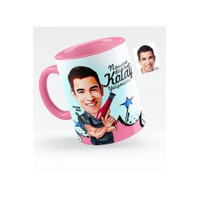 Kişiye Özel Erkek Kuaför Karikatürlü Pembe 1 Kupa Bardak