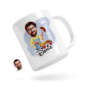 Kişiye Özel Erkek Mangalcı Karikatürlü Beyaz Kupa Bardak