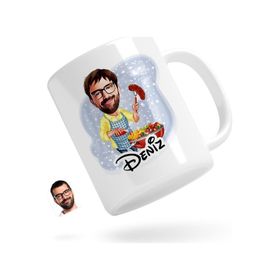 Kişiye Özel Erkek Mangalcı Karikatürlü Beyaz Kupa Bardak